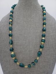 Green Beaded Gold Tone Necklace