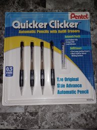 NEW-Pentel Quicker Clicker Automatic Pencils W Refill Erasers