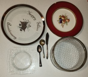 3 Plates, 1 Bowl, And Silver Plated Flatware