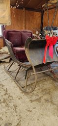 Vintage Horse Drawn Sleigh With Red Seating