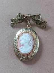Pink & White Cameo Locket Pin/brooch