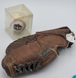 1900s Era Baseball Glove And A Commemorable Rockies And Yankees Baseball #144