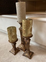 Set Of 3 Decorative Candles W/stands