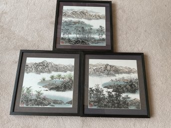 Set Of 3 Oriental Pictures Framed