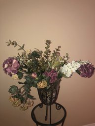 Decorative Clear Vase Encased W Metal Stand W Floral Arrangment
