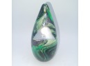 VINTAGE KERRY IRISH GREEN SWIRL ART GLASS EGG SHAPED PAPERWEIGHT IRELAND