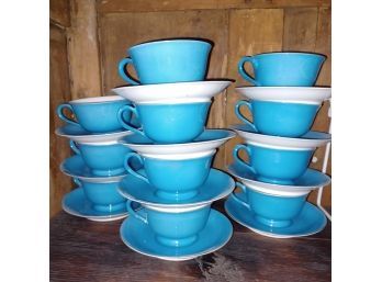 Noritake Hand Painted Demitasse Blue Tea Cups & Saucers X11