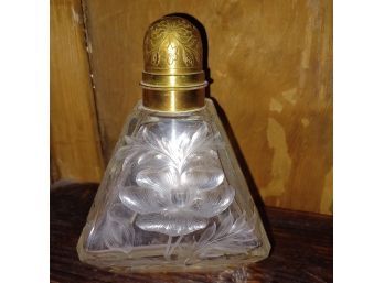 Vintage Cut Glass & Brass Decanter Bottle