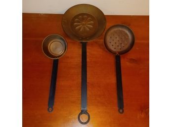 X3 Vintage Copper Pan ,cup, Spoon Strainer Long Iron Handle Kitchen Decor Wall Decor