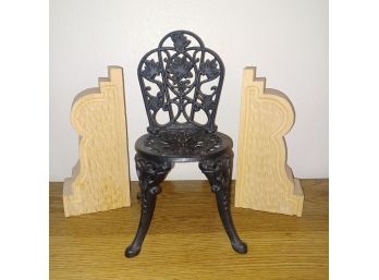 Rod Iron Minature Chair And Bookends