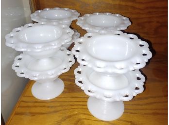 Anchor Hocking Milk Glass Footed Bowls X8