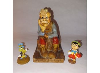 Geppetto, Pinnochio,Jimmy Cricket Figurines