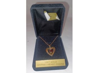 14kt Gold Garnet Heart Necklace W Diamond Accent