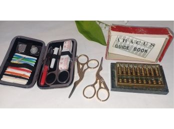 Abacus,sewing Kit & Stork Scissors