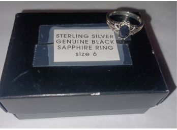 Sterling Genuine Black Saphhire Ring Size 6