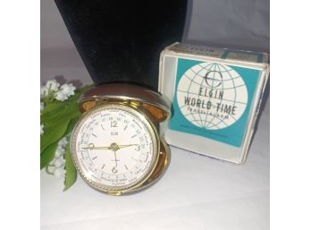 Elgin World Time Travel Alarm Brown 3in Round