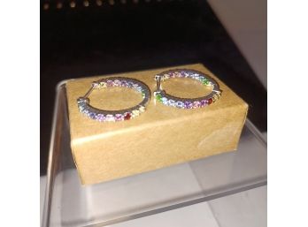 Sterling Silver 925 Hoop Earrings Colorful Jewels