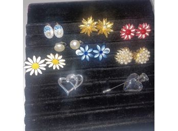 7 Pairs Of Clip On Earrings & 2 Pins