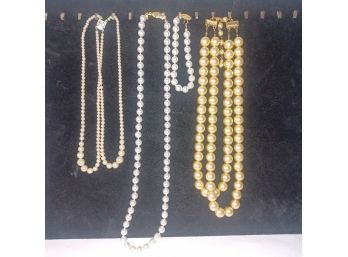 4pc Faux Pearls Necklaces & Bracelet