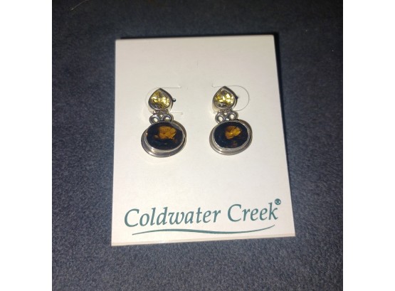 Coldwater Creek Faceted Quartz Citrine Silver Earrings