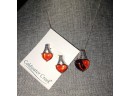 Sterling Silver 925 Coldwater Creek Garnet Heart Necklace & Earring Set