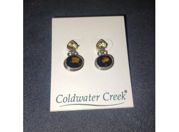 Coldwater Creek Faceted Quartz Citrine Silver Earrings