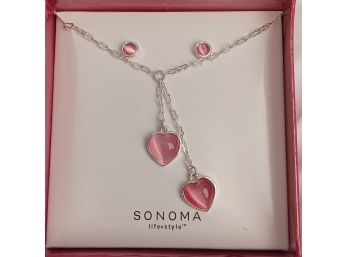 Pink Heart Necklace & Earring Set