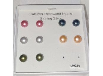 Cultured Freshwater Pearls Sterling Silver Earrings X5