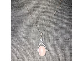 Sterling Silver Oval Pink & White Swivel Necklace