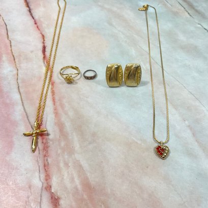 082 Gold Tone, Red Stone, Necklaces, Rings, & Cuff Links