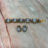 147 Vintage Gold Tone Blue Iridescent Bracelet With Matching Clip-On Earrings