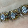 147 Vintage Gold Tone Blue Iridescent Bracelet With Matching Clip-On Earrings