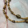 189 Vintage Wooden Beaded And Gold Tone Necklace