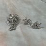 185 Vintage Leo Glass And Van Dell Sterling Brooch And Screw-On Earrings