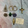 164 Lot Of Seven Gold Tone Jewelry, Pins, Pendants, Earrings
