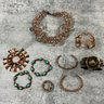 074 Lot Of 9 Pieces Of Copper Jewelry, Necklace, Cuffs, Bracelets, And Pin