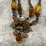 093 Matching Necklace And Earring Bronze And Glass Beaded Fall Themed Set