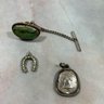 066 Lot Of Three Sterling Silver / Silver Tone Pendants And Turquoise Pin