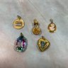 074 Lot Of Five Gold Tone Multi-colored Necklace Pendants