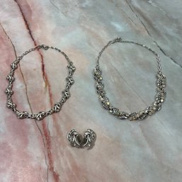 103 Lot Of Three Trifari Rhinestone Necklaces And Earrings