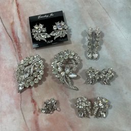 105 Lot Of Seven Eisenberg Ice Rhinestone Jewelry, Earrings And Brooches