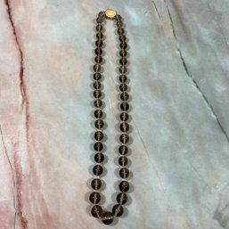 106 Vintage Smokey Quartz Glass Beaded 14k Gold Necklace