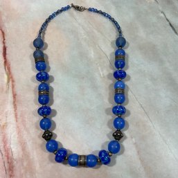 110 Vintage Blue Glass/Crystal Beaded Necklace
