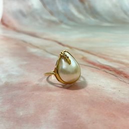 113 14k Gold Pearl Diamond Chip Ring Size 6.5