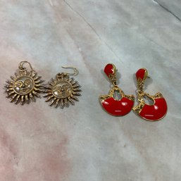 136 Lot Of Two Gold Tone Dangle Earrings, Berebi & Unsigned