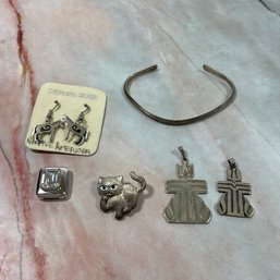 137 Lot Of Six Sterling Silver Jewelry, Pendants, Earrings, Brooch, & Pendent