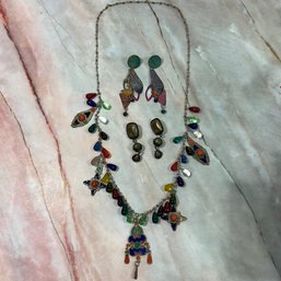 188 Vintage Hand-Made Cultural Enameled Necklace W Two Pairs Of Earrings