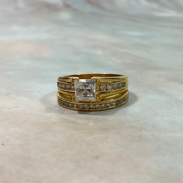 182 Gold Tone 'Seta' Engagement Ring And Band Faux Diamond Ring Size 9