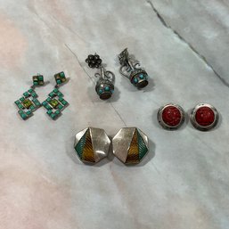 178 Lot Of Four Sterling Silver Vintage Earrings