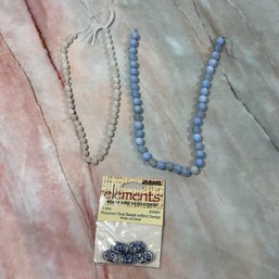 176 Lot Of Two Strings Of White And Blue Quartz And Porcelain Beads